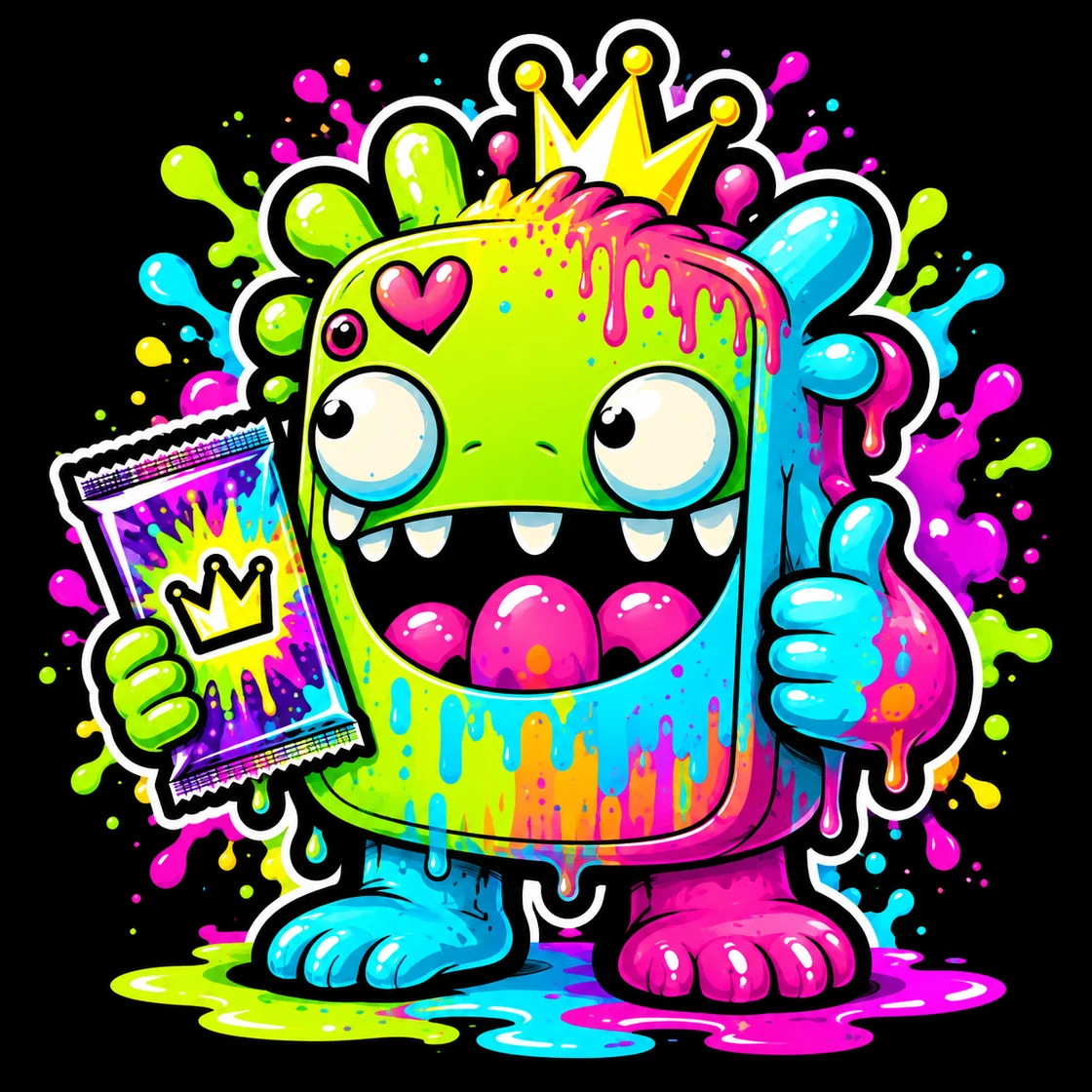 Endee’s colourful neon green monster mascot holding a trading card pack