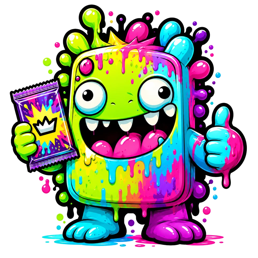 Close-up of Endee’s original green, cyan and magenta monster mascot